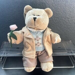 Vintage 2006 Starbucks Coffee Bearista Bear Plush Boy W/ Pink Rose 45th Edition